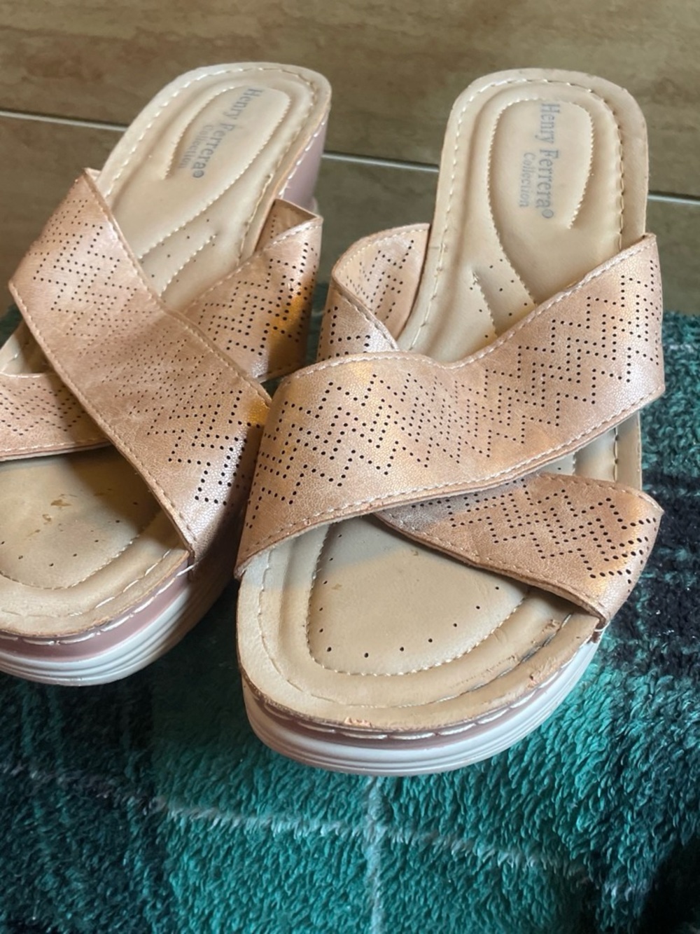 Henry Ferrera Rose Gold Crisscross Slide Mules